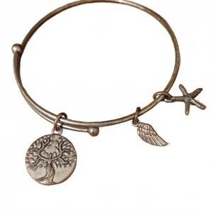 Earth Angel Distressed Silver Tone Adjustable Bangle Charm Bracelet